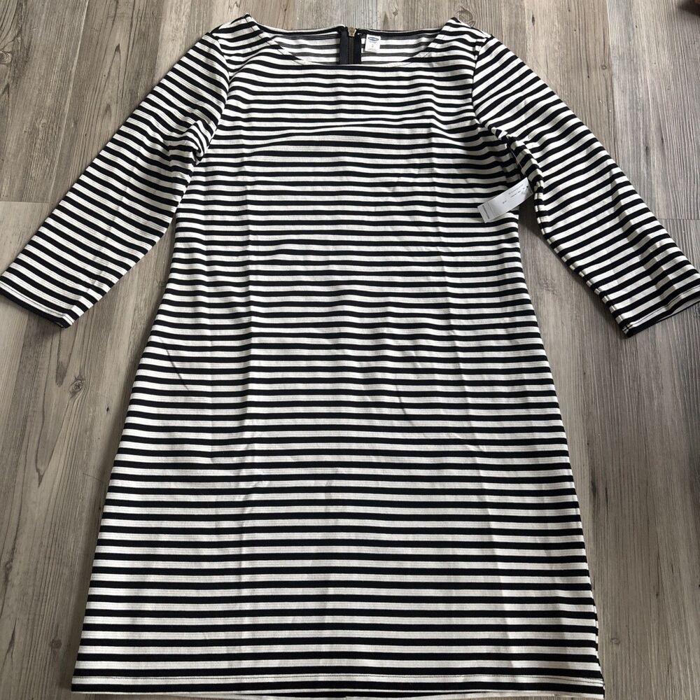NWT Old Navy Black And White Striped Work Cotton Career Midi Dress Size Large